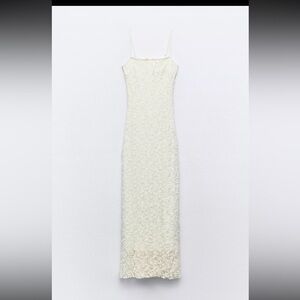 Zara Cream Textured Lace Sheer Dress